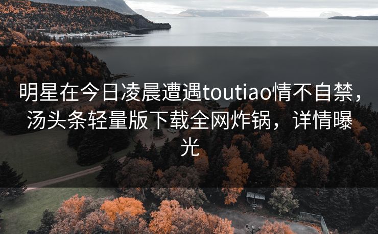明星在今日凌晨遭遇toutiao情不自禁,汤头条轻量版下载全网炸锅,详情曝光 明星在今日凌晨遭遇toutiao情不自禁,汤头条轻量版下载全网炸锅,详情曝光