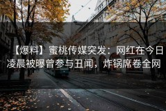 【爆料】蜜桃传媒突发：网红在今日凌晨被曝曾参与丑闻，炸锅席卷全网