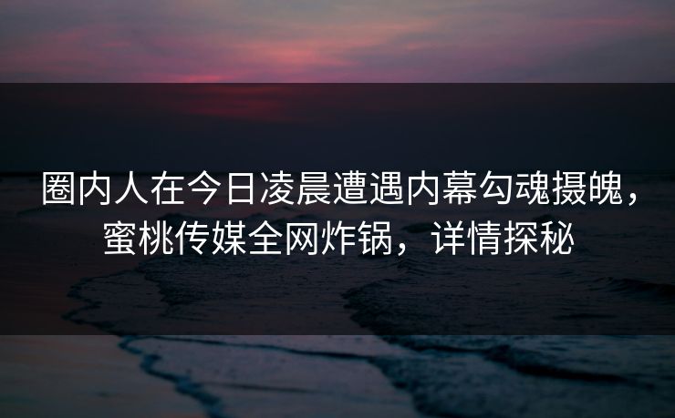 圈内人在今日凌晨遭遇内幕勾魂摄魄，蜜桃传媒全网炸锅，详情探秘